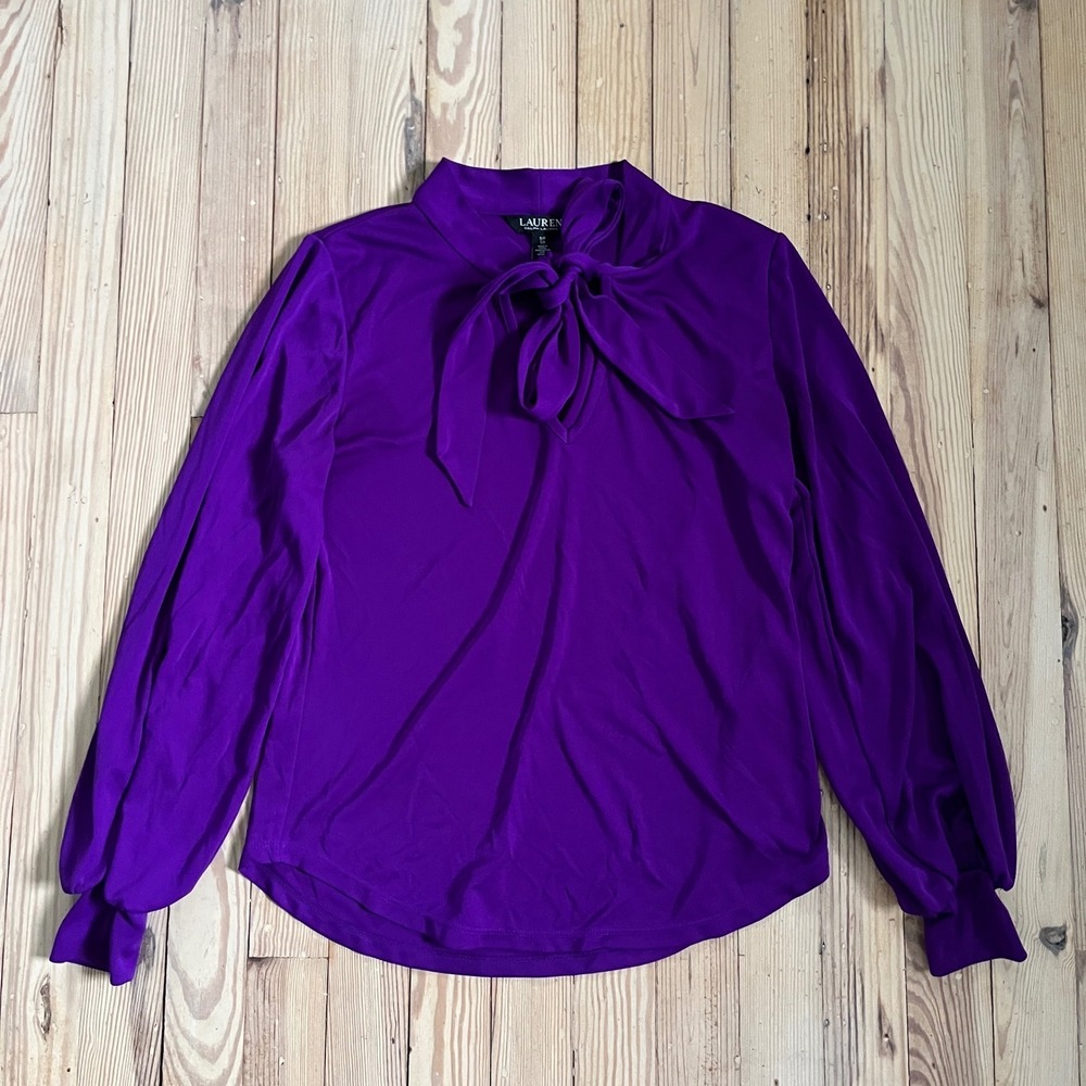 Lauren Ralph Lauren Blouse Womens Small Purple Bishop Sleeve Jersey Top